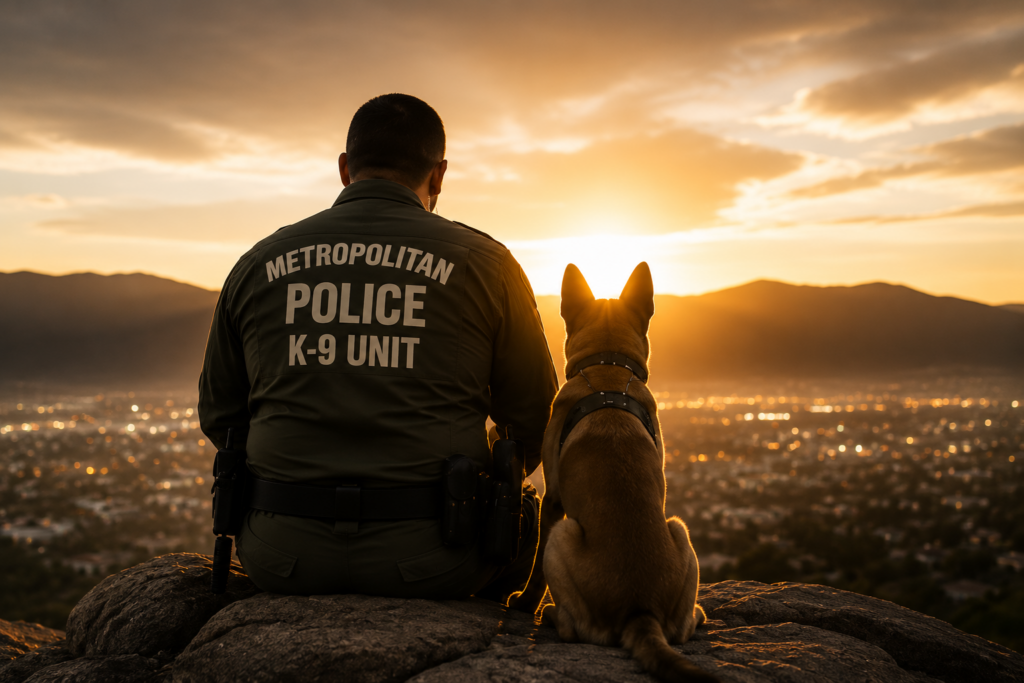 Guardians at sunset over the city